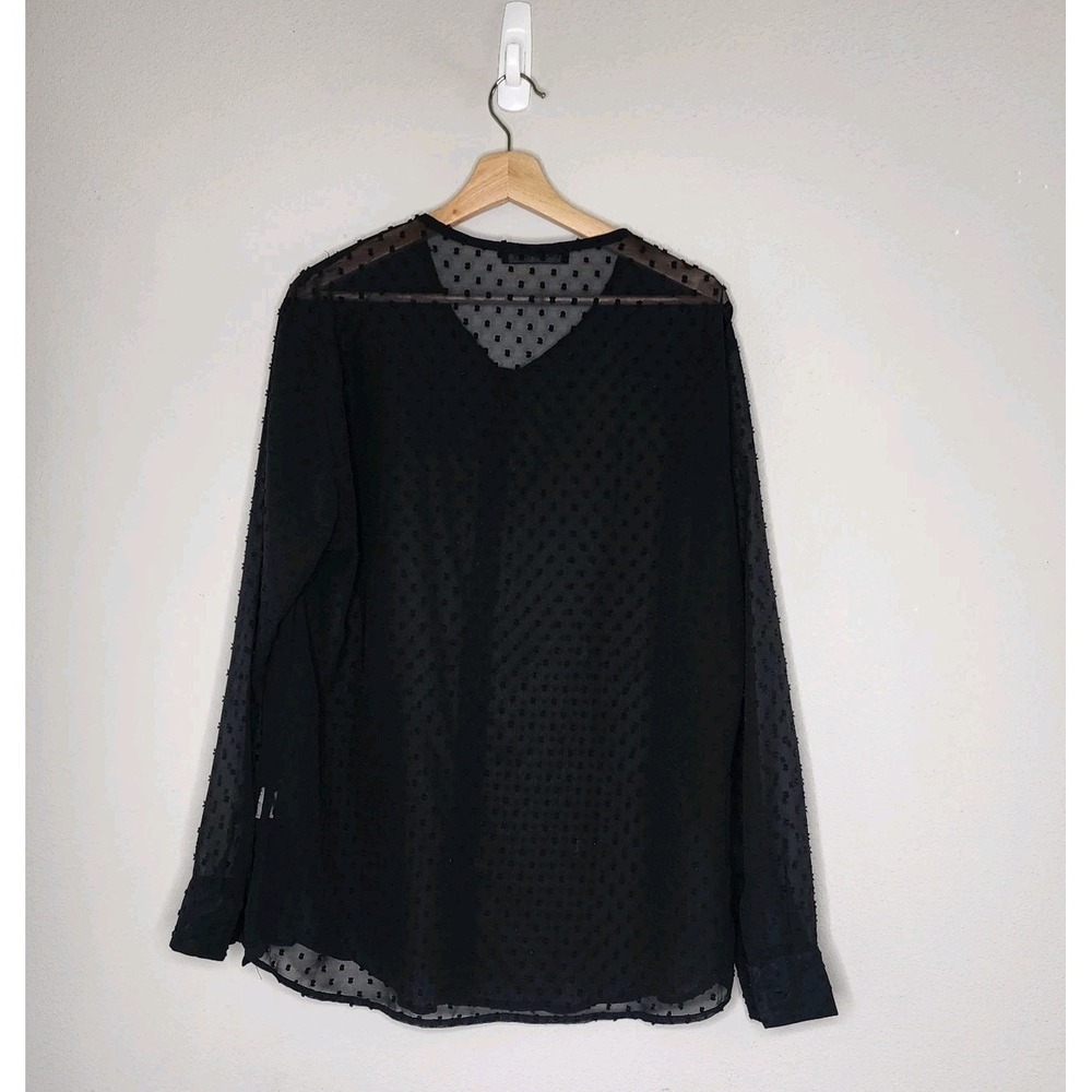 Incerun‎ Black Dotted Sheer Long Sleeve Button-Up Top Womens Size XL Whimsgoth - Picture 2 of 12